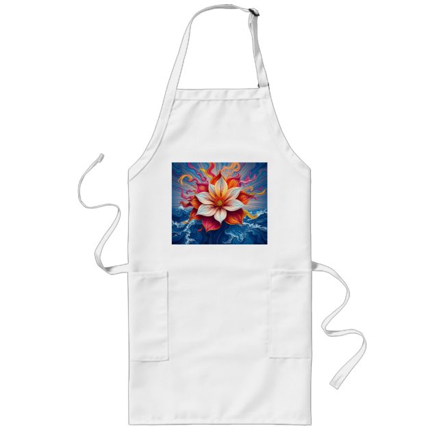 Vibrant Flower with Swirling Patterns Long Apron (Front)