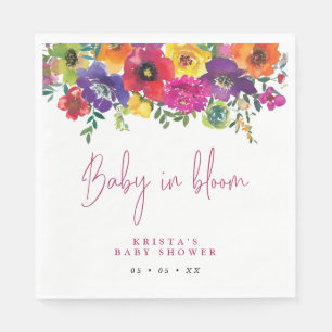 Vibrant Flowers Baby In Bloom Baby Shower Napkin