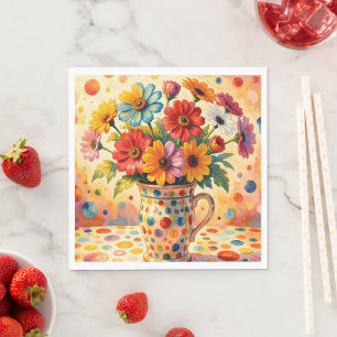 Vibrant Flowers, Colourful Polka Dots, Napkin