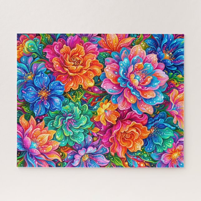 Vibrant Flowers Dreamscape – Psychedelic Boho Jigsaw Puzzle (Horizontal)