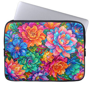 Vibrant Flowers Dreamscape – Psychedelic Boho Laptop Sleeve
