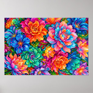 Vibrant Flowers Dreamscape – Psychedelic Boho Poster