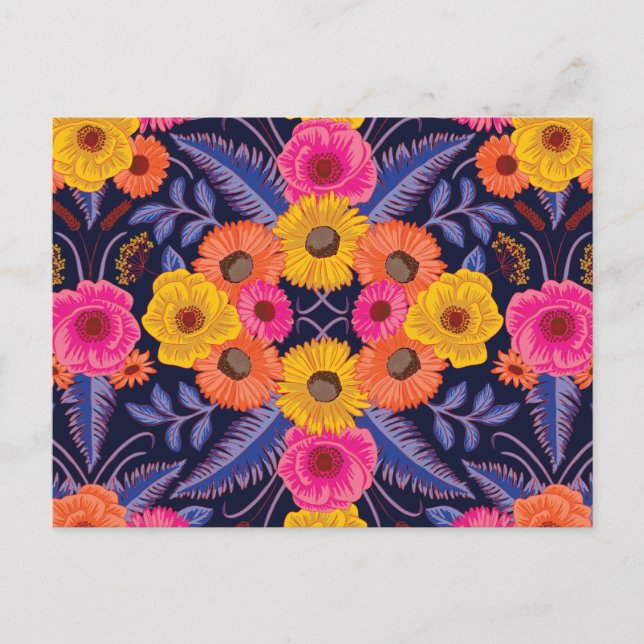 Vibrant Flowers & Ferns Postcard (Front)