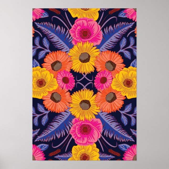 Vibrant Flowers & Ferns Poster (Front)