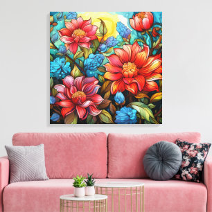 Vibrant Flowers Stretched Canvas Print