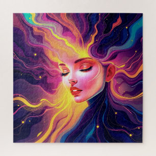 Vibrant Flowing Hair Woman Portrait Jigsaw Puzzle