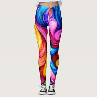 Vibrant Flowing Liquid Ribbon Abstract Leggings 