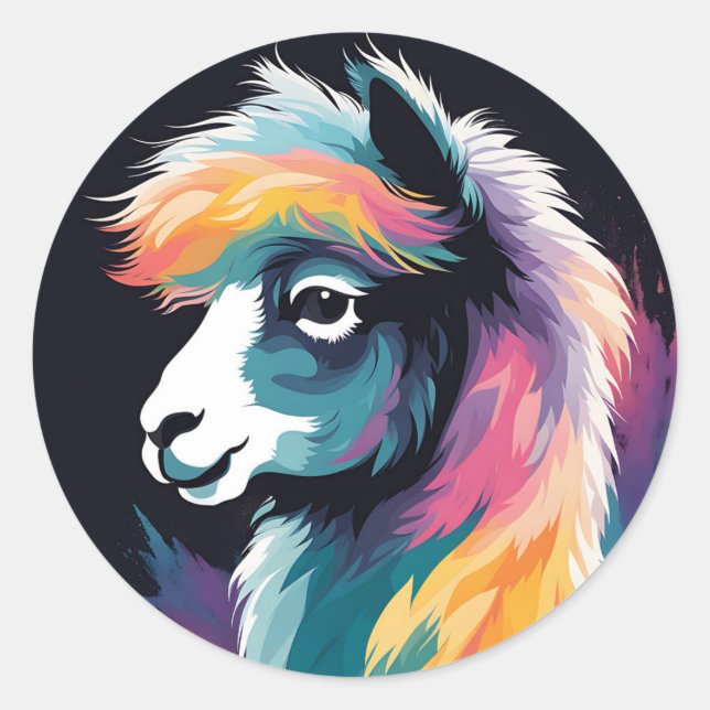 Vibrant Fluffy Alpaca Classic Round Sticker (Front)