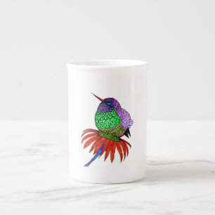 Vibrant Fluffy Baby Hummingbird Bone China Mug