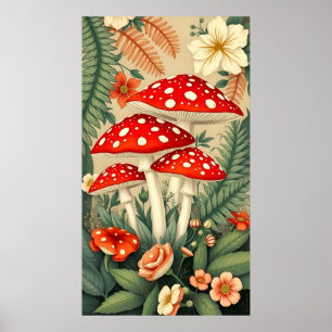 Vibrant Fly Agaric Mushrooms Elegant Botanicals Poster