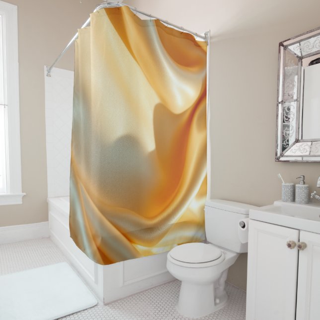 Vibrant Folds Golden Silk Satin  Shower Curtain (In Situ)