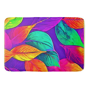 Vibrant Foliage: Cartoon Neon Bath Mat
