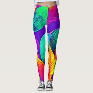 Vibrant Foliage: Cartoon Neon Leggings