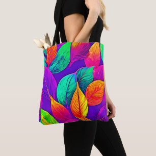Vibrant Foliage: Cartoon Neon Tote Bag