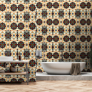Vibrant Folk Art Damask Wallpaper