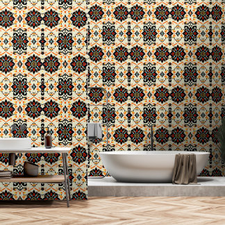Vibrant Folk Art Damask Wallpaper