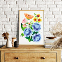 Vibrant Folk Art Floral Botanical Whimsical Flower