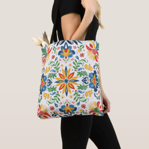 Vibrant Folk Art Floral Pattern Tote Bag   Traditi