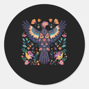Vibrant Folk Art Illustration Of A Colourful Bird Classic Round Sticker