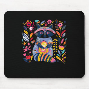 Vibrant Folk Art Illustration Of A Racoon Surroun Mouse Mat