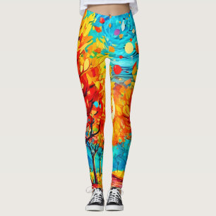 Vibrant Forest Path to the Moon Leggings