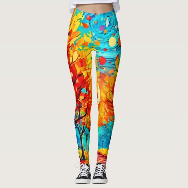 Vibrant Forest Path to the Moon Leggings (Front)