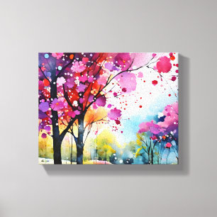 Vibrant Forest Watercolor Painting Canvas Print
