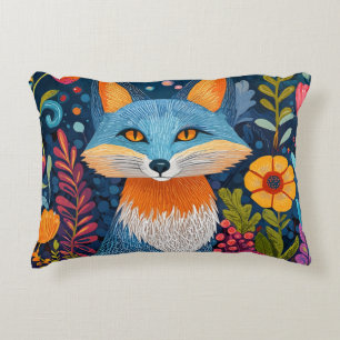 Vibrant Fox Dot Art Amidst Lush Flora Decorative Cushion