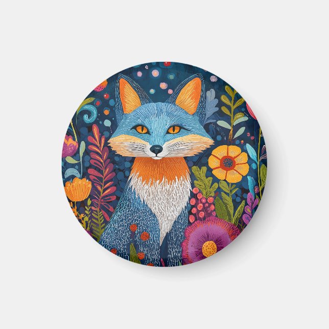 Vibrant Fox Dot Art Amidst Lush Flora Magnet (Front)