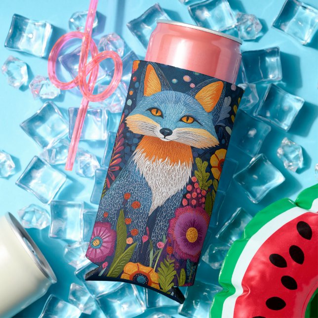 Vibrant Fox Dot Art Amidst Lush Flora Seltzer Can Cooler (In Situ Summer)