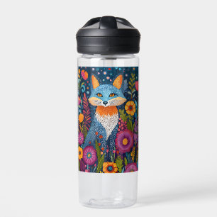 Vibrant Fox Dot Art Amidst Lush Flora Water Bottle