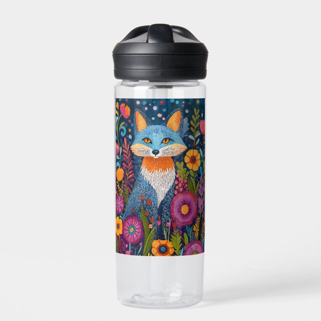 Vibrant Fox Dot Art Amidst Lush Flora Water Bottle (Front)