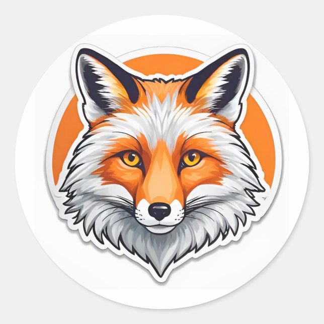 Vibrant Fox Head Classic Round Sticker (Front)