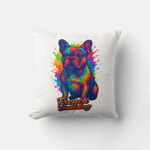 Vibrant French Bulldog Pop Art Illustration Cushion