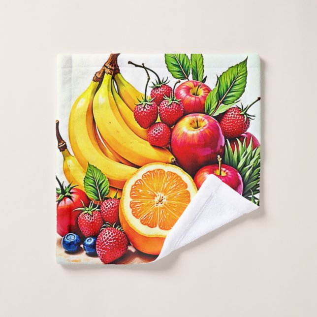 Vibrant Fresh Fruit Delight Design Bath Towel Set (Wash Cloth)