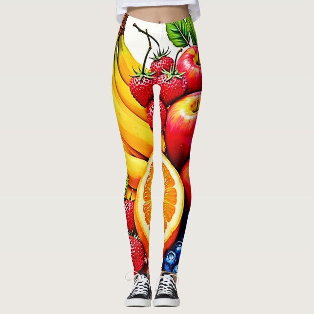 Vibrant Fresh Fruit Delight Design Leggings (Front)