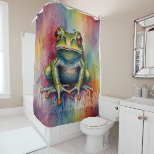 Vibrant Frog with pastel Hues Shower Curtain