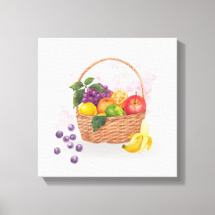 Vibrant Fruit Basket Watercolor Art Canvas Print
