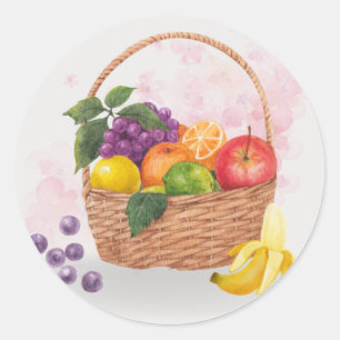 Vibrant Fruit Basket Watercolor Art Classic Round Sticker