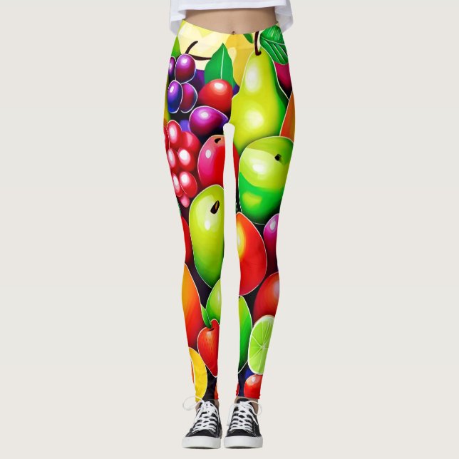 Vibrant Fruit Medley Art Leggings (Front)