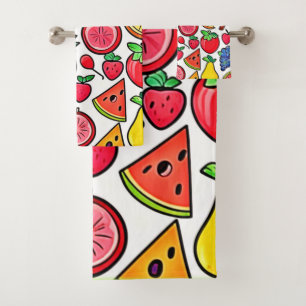 Vibrant Fruit Pattern Bath Towel Set