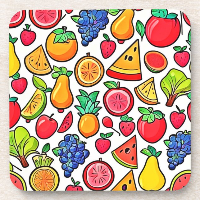 Vibrant Fruit Pattern Coaster (Front)