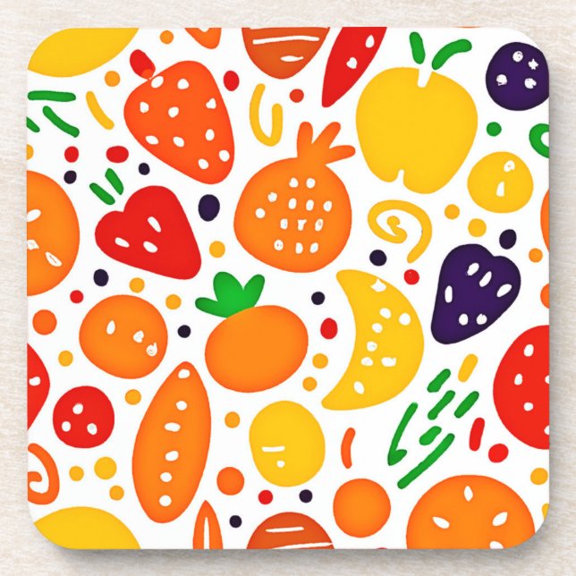 Vibrant Fruit Pattern Coaster (Front)