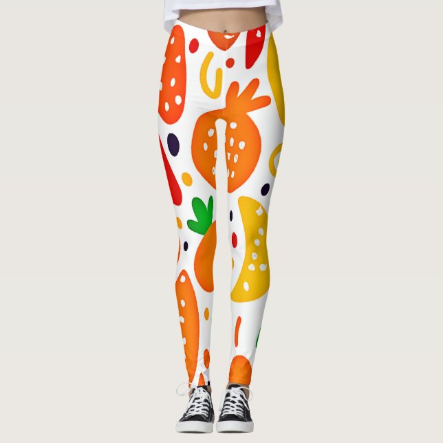 Vibrant Fruit Pattern Leggings (Front)