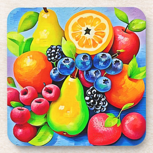 Vibrant Fruit Still Life Coaster (Front)