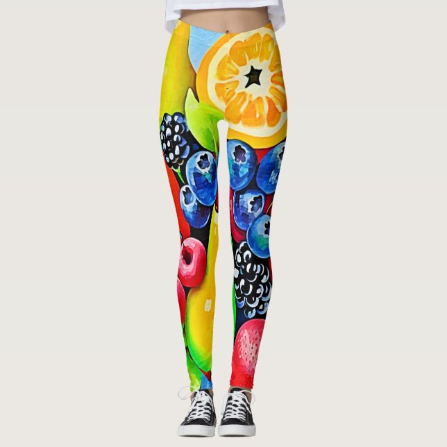 Vibrant Fruit Still Life Leggings (Front)