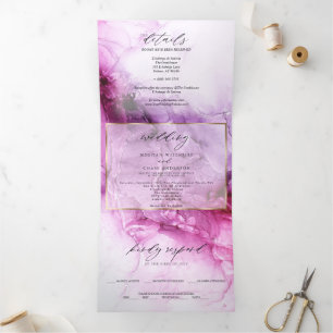 Vibrant Fuchsia Abstract Ink Wedding Tri-Fold Invitation
