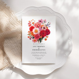 Vibrant Fuchsia and Coral Floral Wedding QR Code Invitation