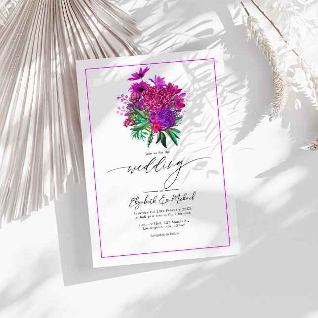 Vibrant Fuchsia Modern Wedding Photo QR Code Invitation (Vibrant Fuchsia Modern Wedding Photo QR Code Invitation)