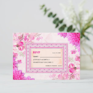 Vibrant Fuchsia Pink Floral Wedding RSVP Card